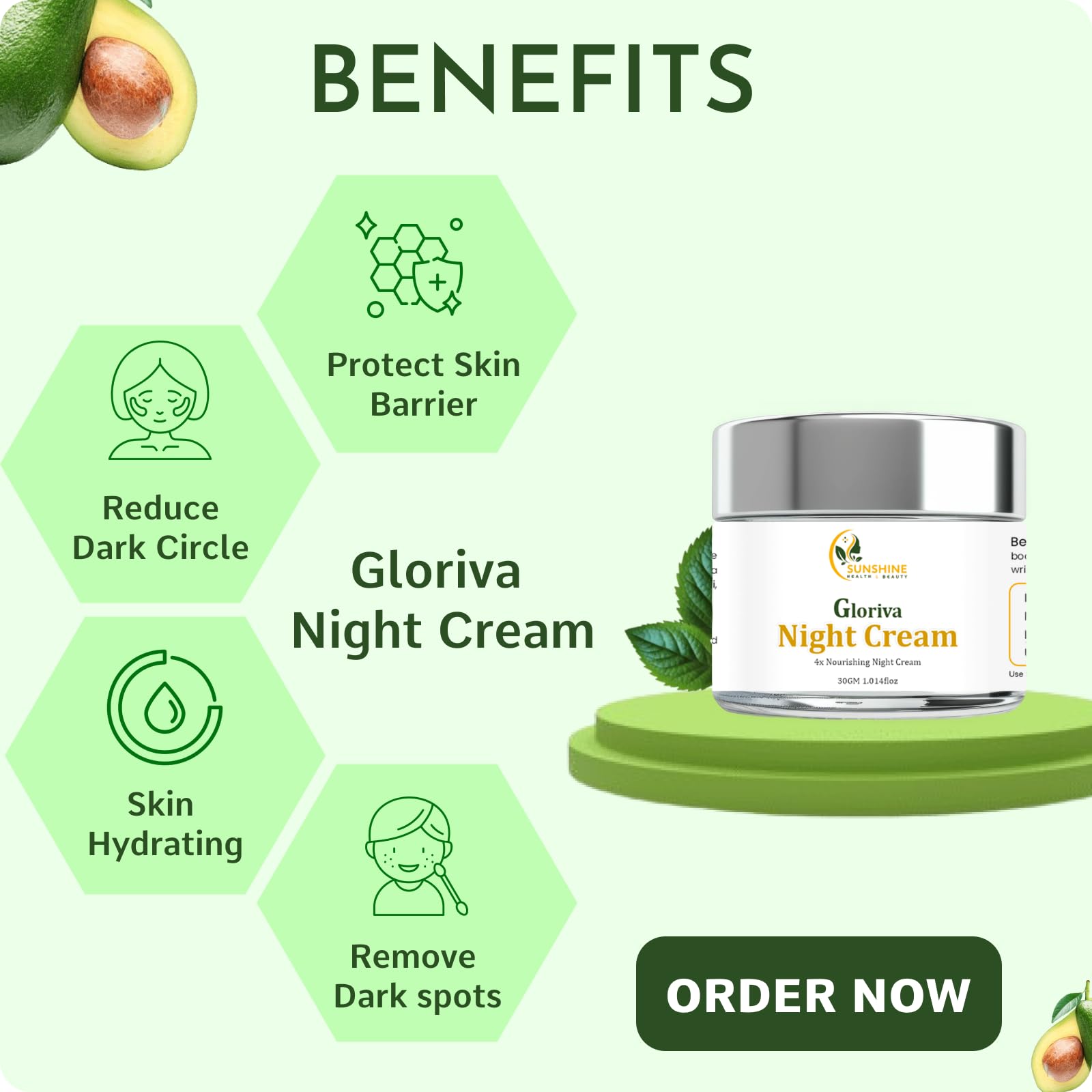 Gloriva Nourishing Night Cream, Hydrating Face Moisturiser